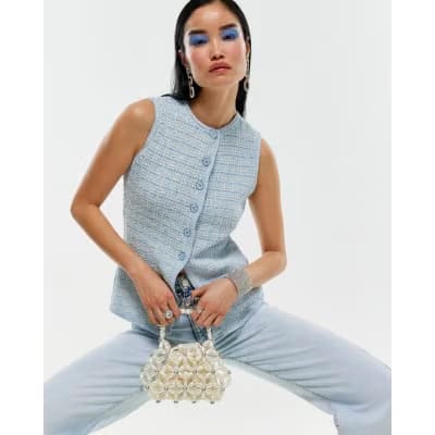 Blue Boucle Sleeveless Waistcoat