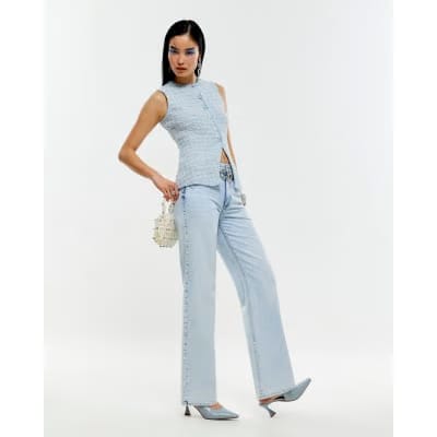 Blue Boucle Sleeveless Waistcoat