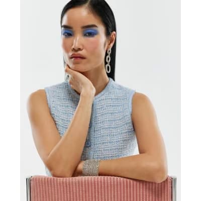Blue Boucle Sleeveless Waistcoat