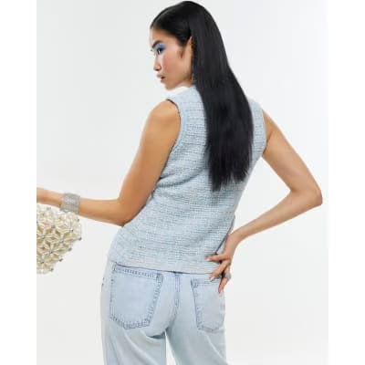 Blue Boucle Sleeveless Waistcoat