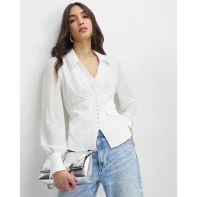 White Corset Detail Blouse