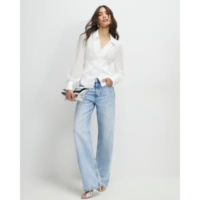 White Corset Detail Blouse