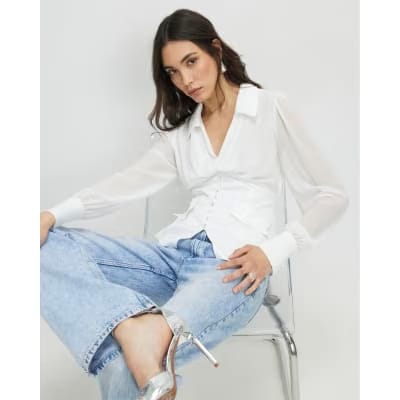 White Corset Detail Blouse