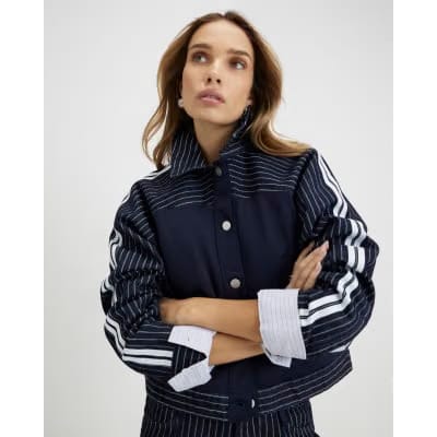 Blue Denim Striped Hybrid Denim Jacket