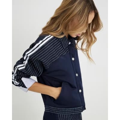 Blue Denim Striped Hybrid Denim Jacket