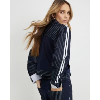 Blue Denim Striped Hybrid Denim Jacket