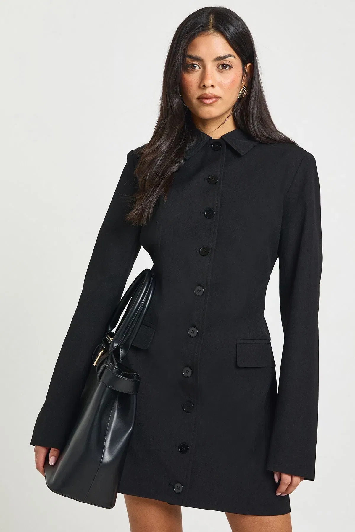 Tailored Button Through Shirt Blazer Dress