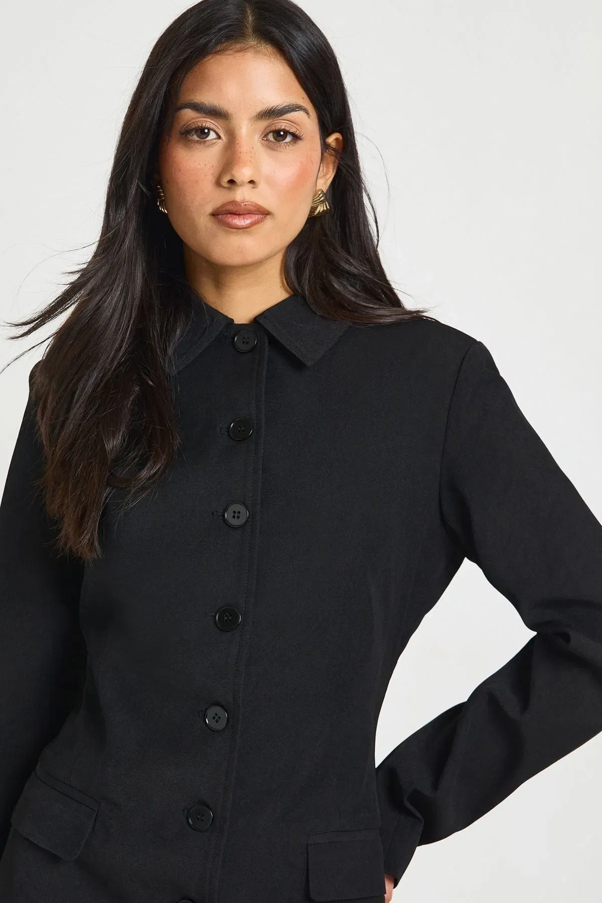 Tailored Button Through Shirt Blazer Dress
