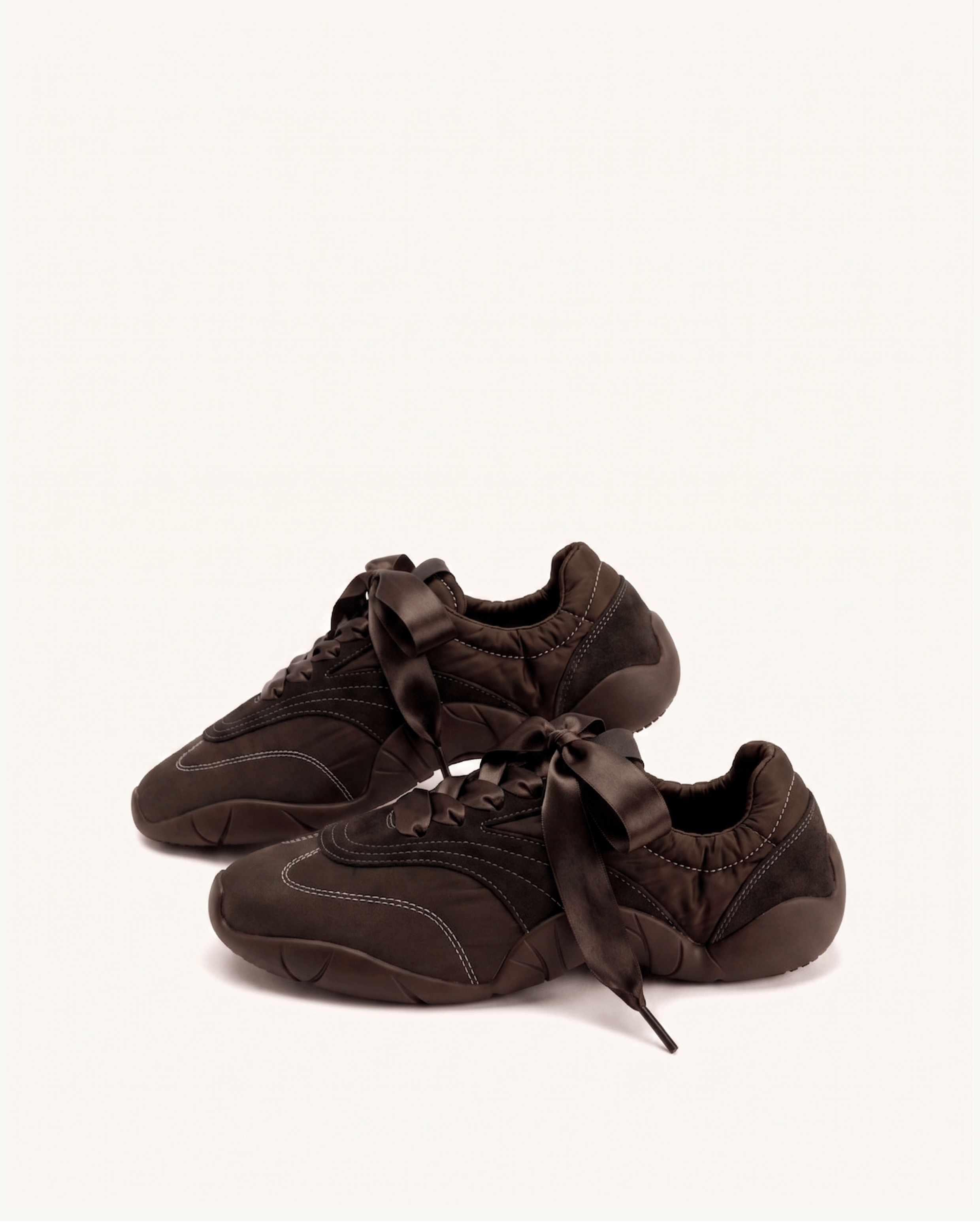 Flavia Ribbon Lace Ballerina Sneakers - Dark Brown