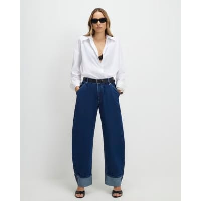 Blue Turn Up Cuff Barrel Leg Jeans