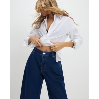 Blue Turn Up Cuff Barrel Leg Jeans
