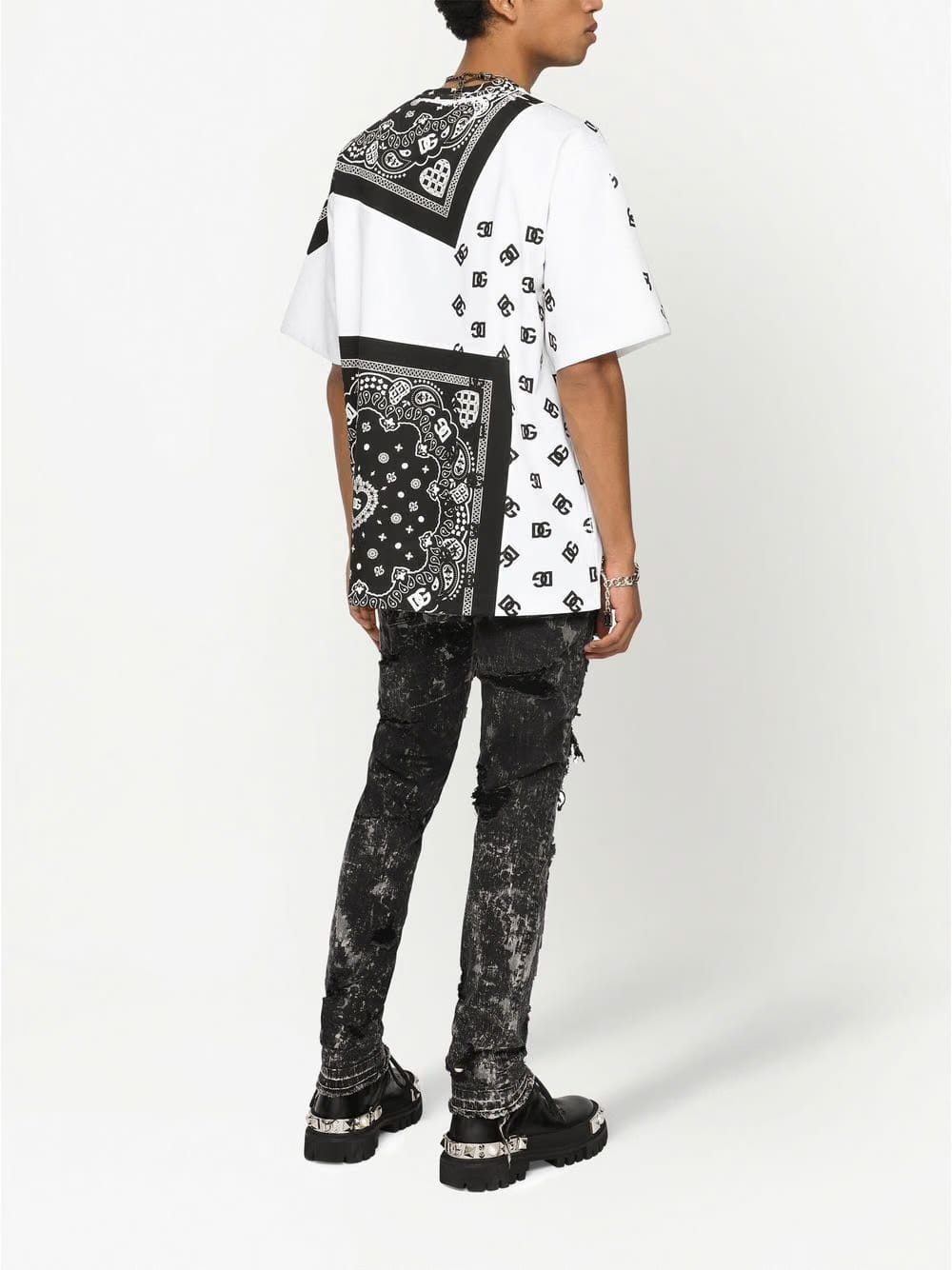 Dolce & Gabbana Black and White Printed Crew-Neck T-Shirt