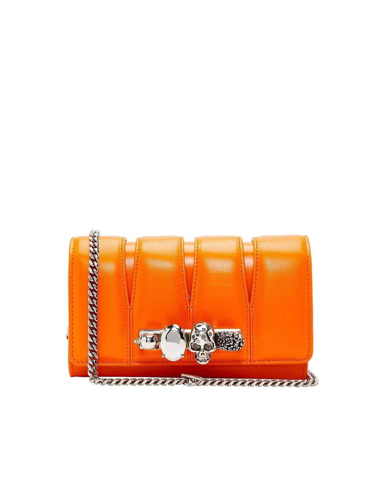 Luxe Orange Chain Shoulder Bag with Metal Skull Lock