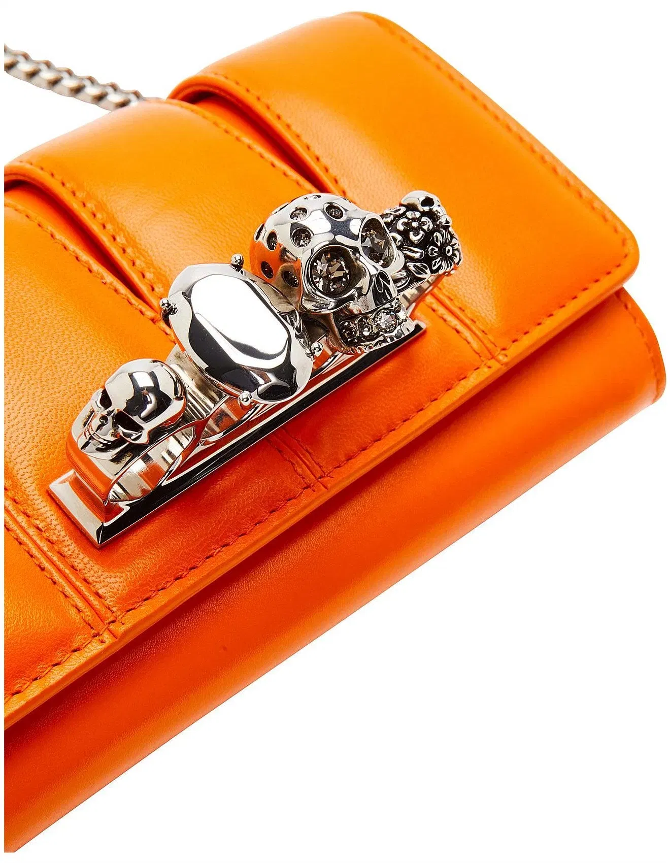 Luxe Orange Chain Shoulder Bag with Metal Skull Lock