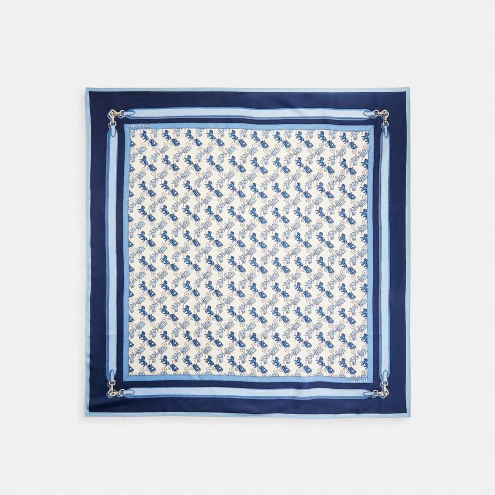 Horse And Carriage Strap Print Silk Square Scarf