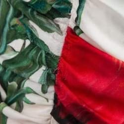 Dolce & Gabbana White/Red Floral Print Silk Ruched Mini