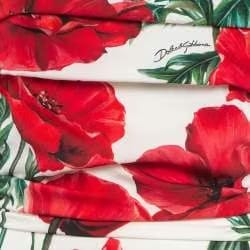 Dolce & Gabbana White/Red Floral Print Silk Ruched Mini