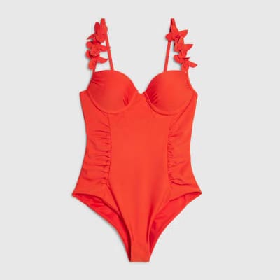 Red Flower Detail Swimsuit