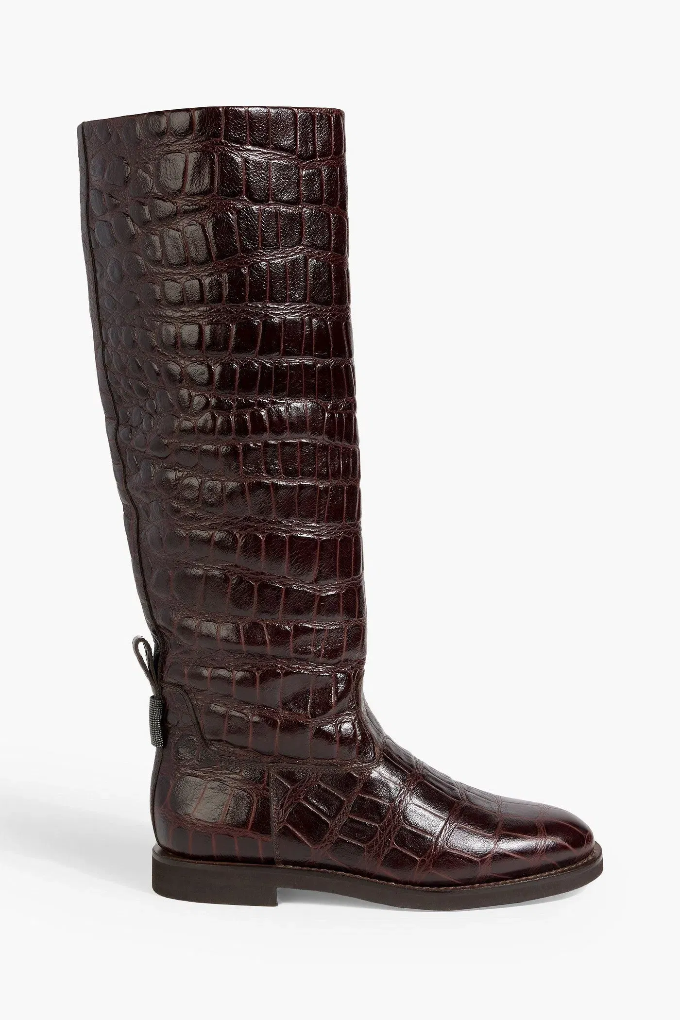 Brunello Cucinelli Croc-Effect Leather Knee Boots Merlot Women's