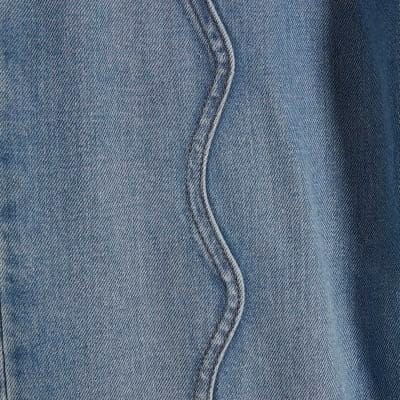 Blue Relaxed Straight Scallop Seam Jeans