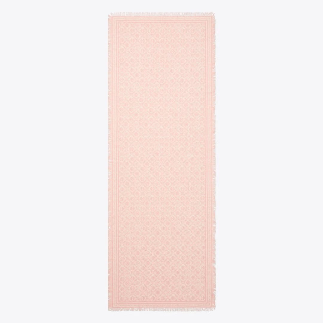 Tory Burch T Monogram Floral Oblong Scarf Pink T Monogram