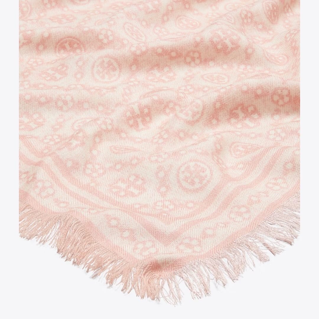 Tory Burch T Monogram Floral Oblong Scarf Pink T Monogram