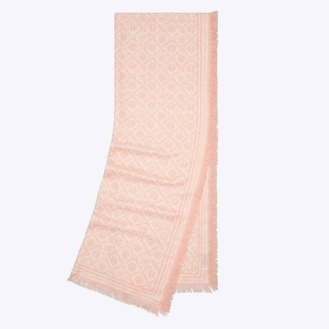 Tory Burch T Monogram Floral Oblong Scarf Pink T Monogram