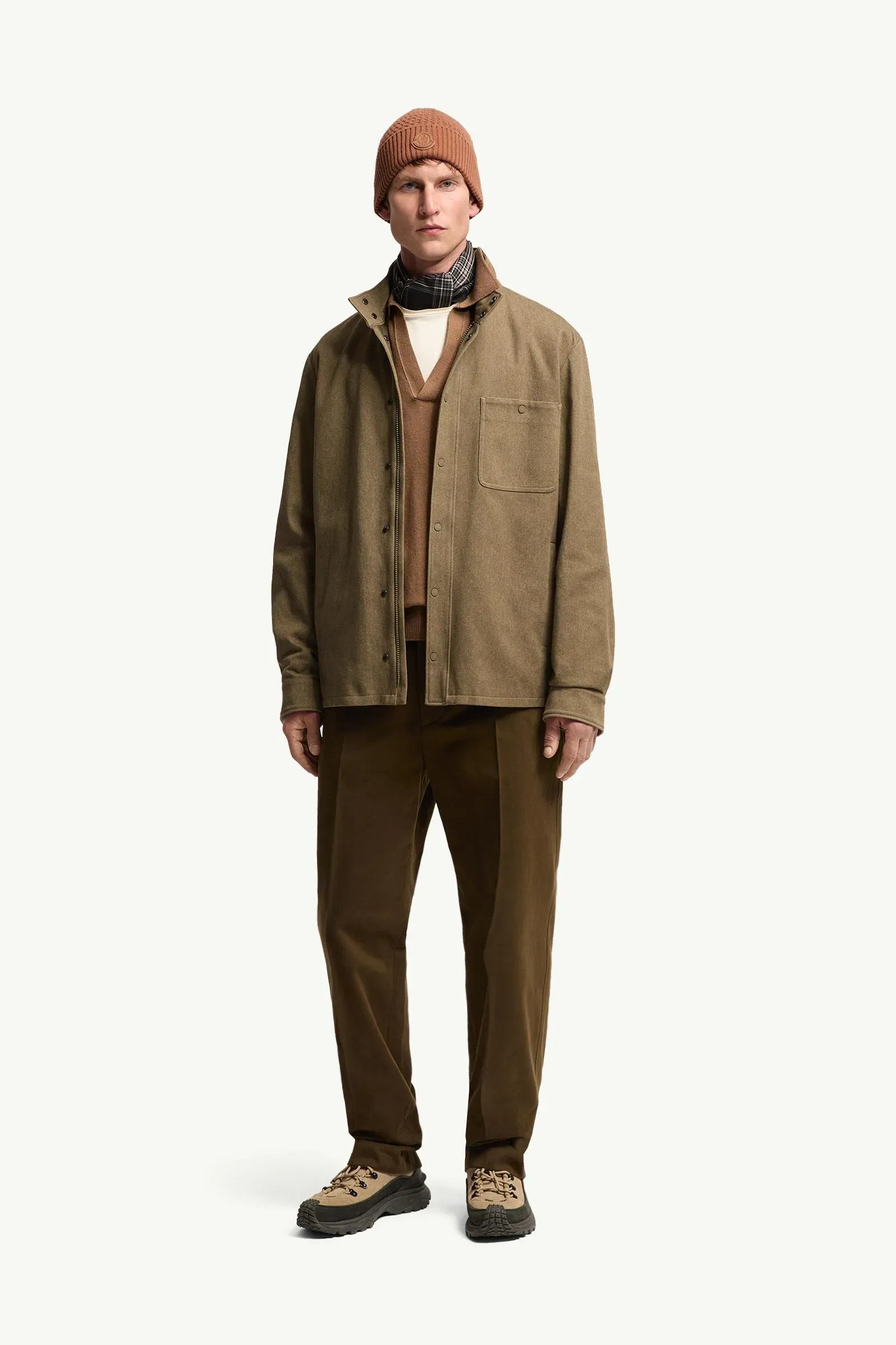 Moncler Leather Logo Cotton Jacket Olive Green Olive Green