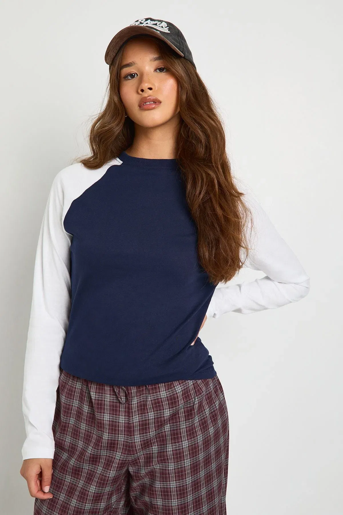 Contrast Raglan Long Sleeve Fitted Top
