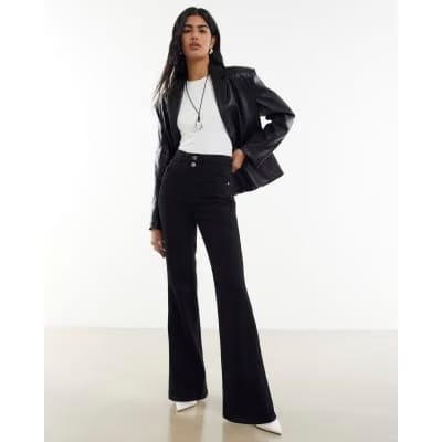 Black High Waisted Relaxed Flare Jeans