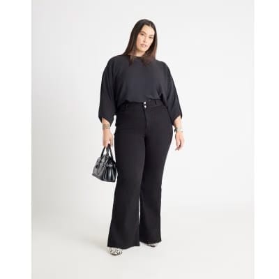 Black High Waisted Relaxed Flare Jeans
