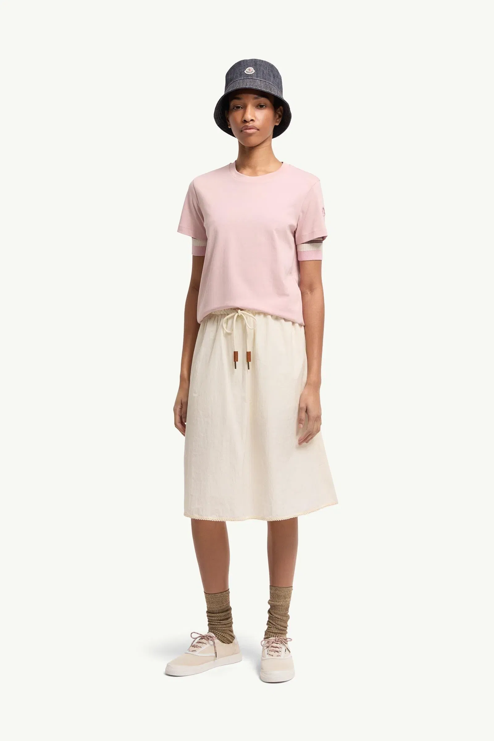 Moncler Embroidered Logo Cotton T-Shirt Pink Pink