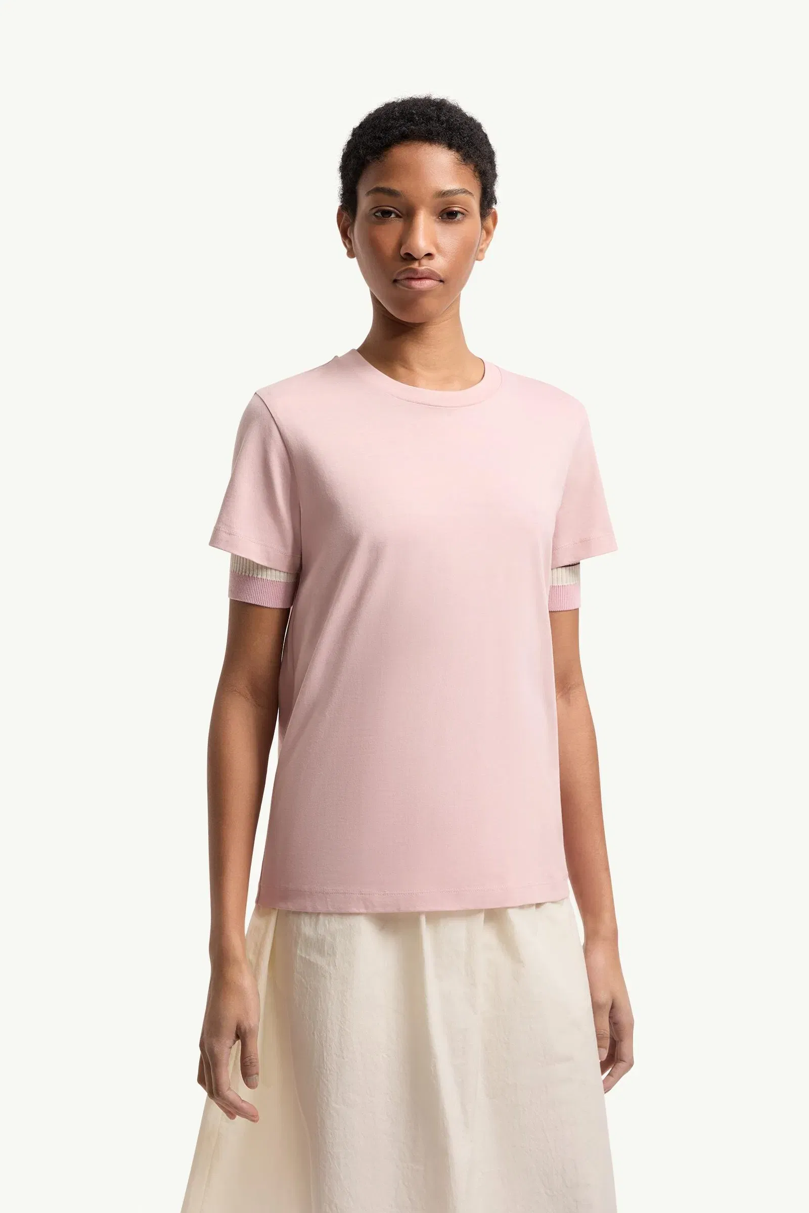 Moncler Embroidered Logo Cotton T-Shirt Pink Pink