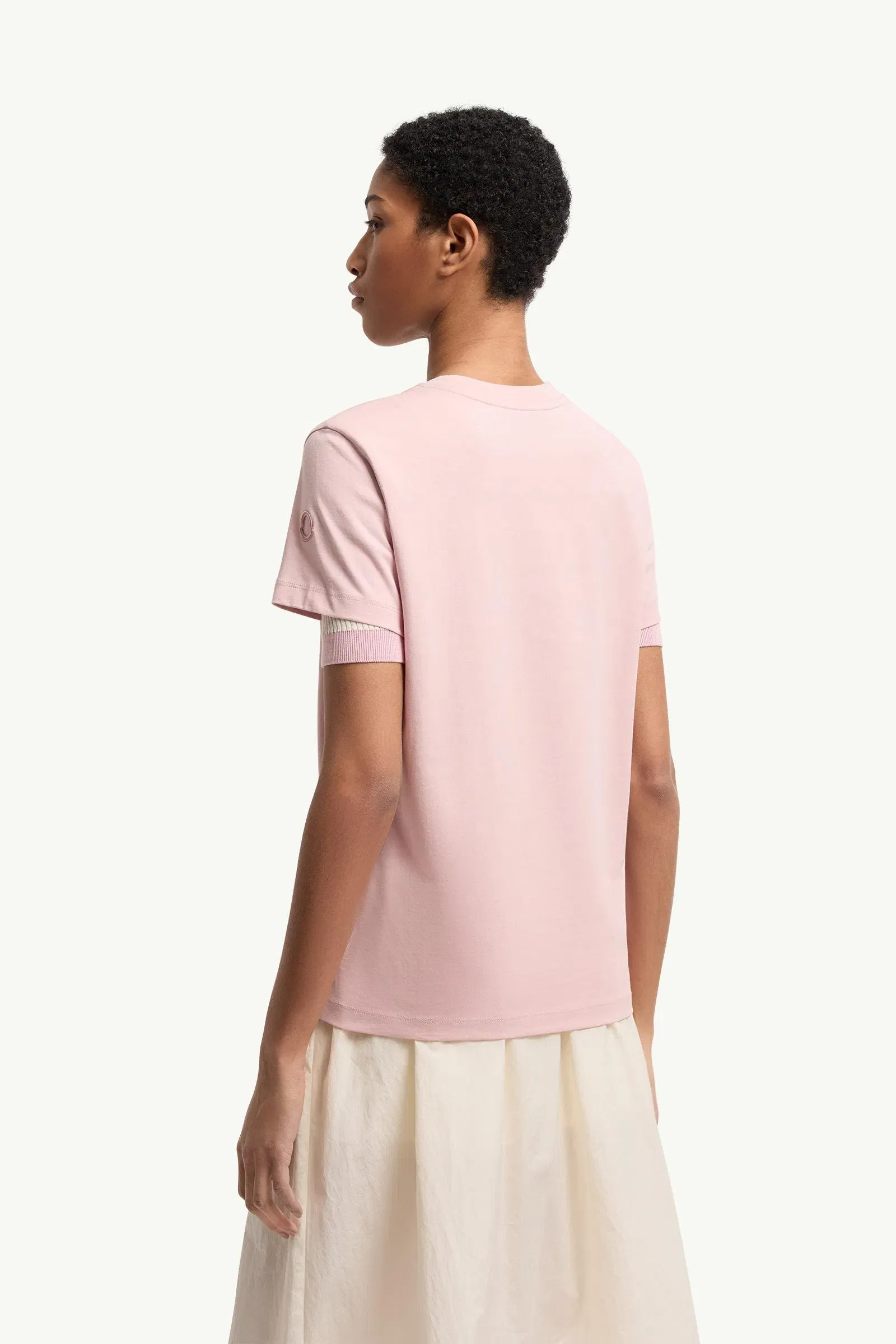 Moncler Embroidered Logo Cotton T-Shirt Pink Pink