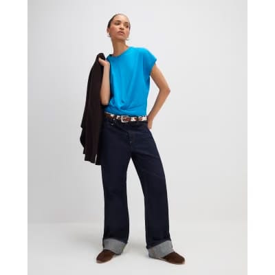 Blue Short Sleeve Twist Front T-shirt