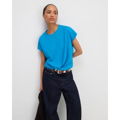Blue Short Sleeve Twist Front T-shirt
