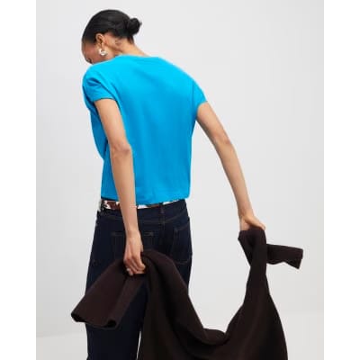 Blue Short Sleeve Twist Front T-shirt