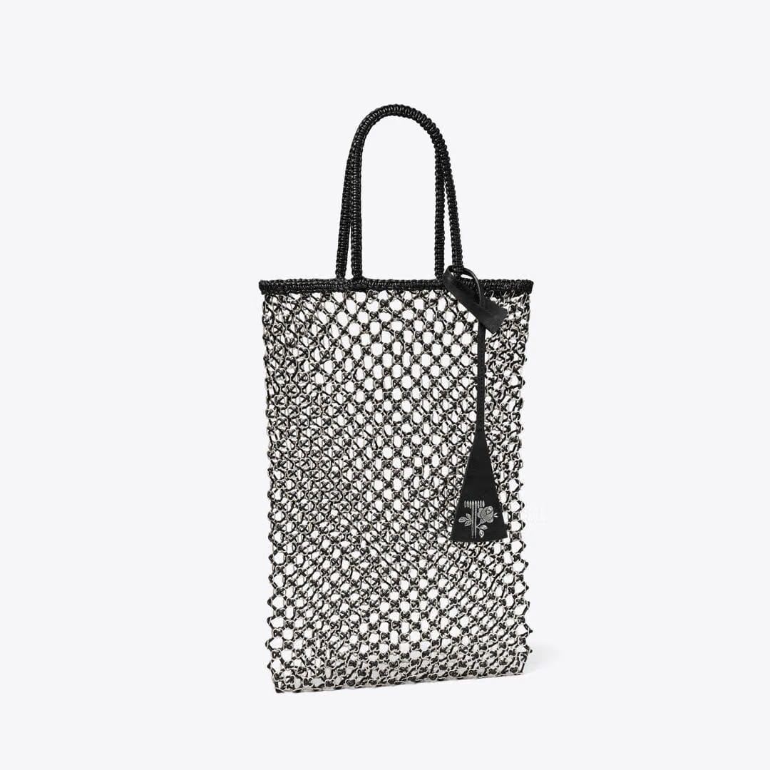 Tory Burch Small Handwoven Chain Mesh Tote Black / Silver