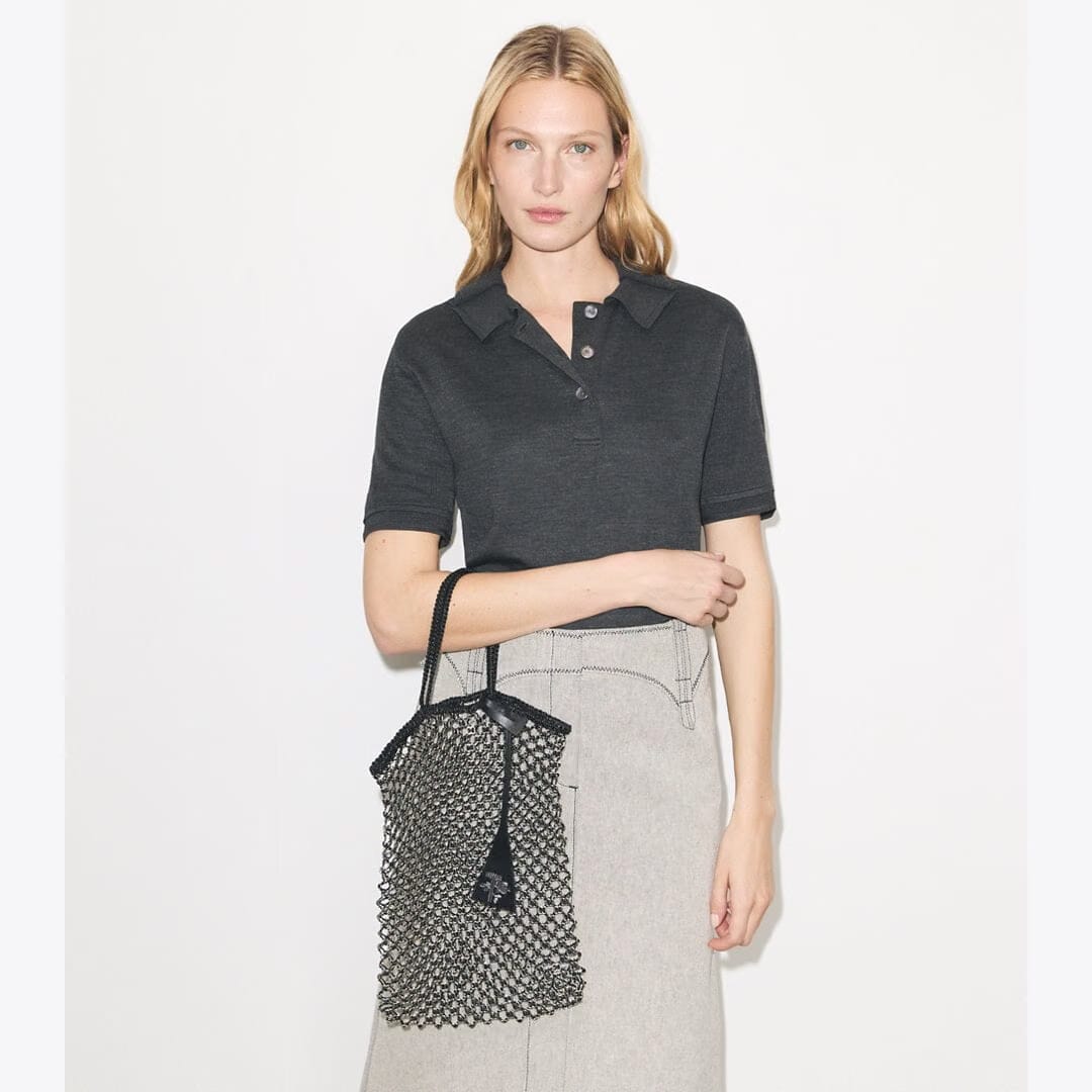 Tory Burch Small Handwoven Chain Mesh Tote Black / Silver