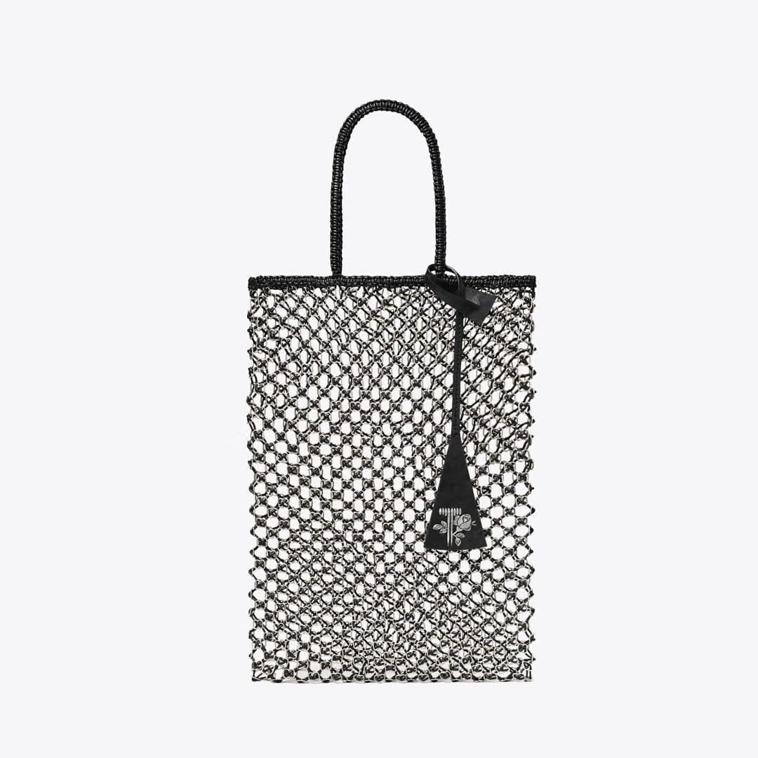 Tory Burch Small Handwoven Chain Mesh Tote Black / Silver