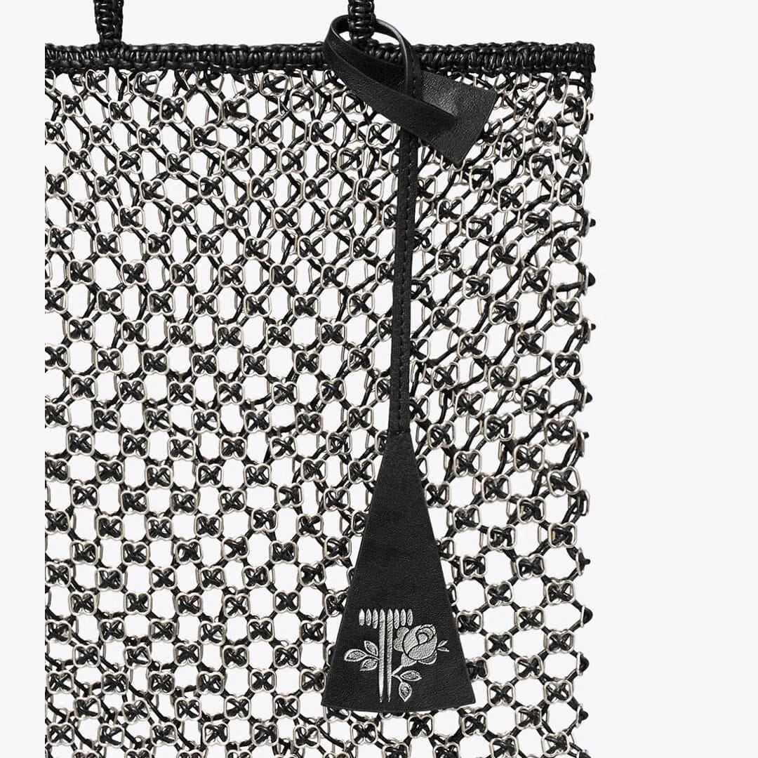 Tory Burch Small Handwoven Chain Mesh Tote Black / Silver