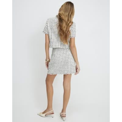 Cream Boucle Checked Mini Skirt
