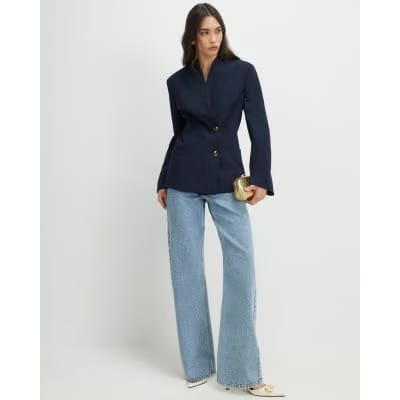 Navy Collarless Blazer