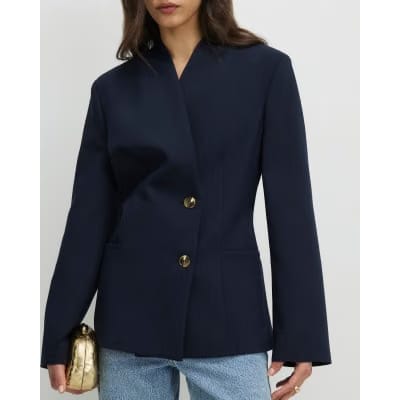 Navy Collarless Blazer