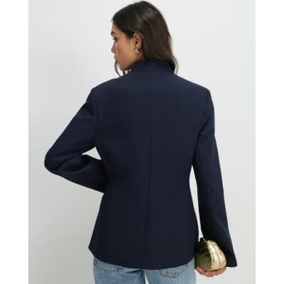 Navy Collarless Blazer