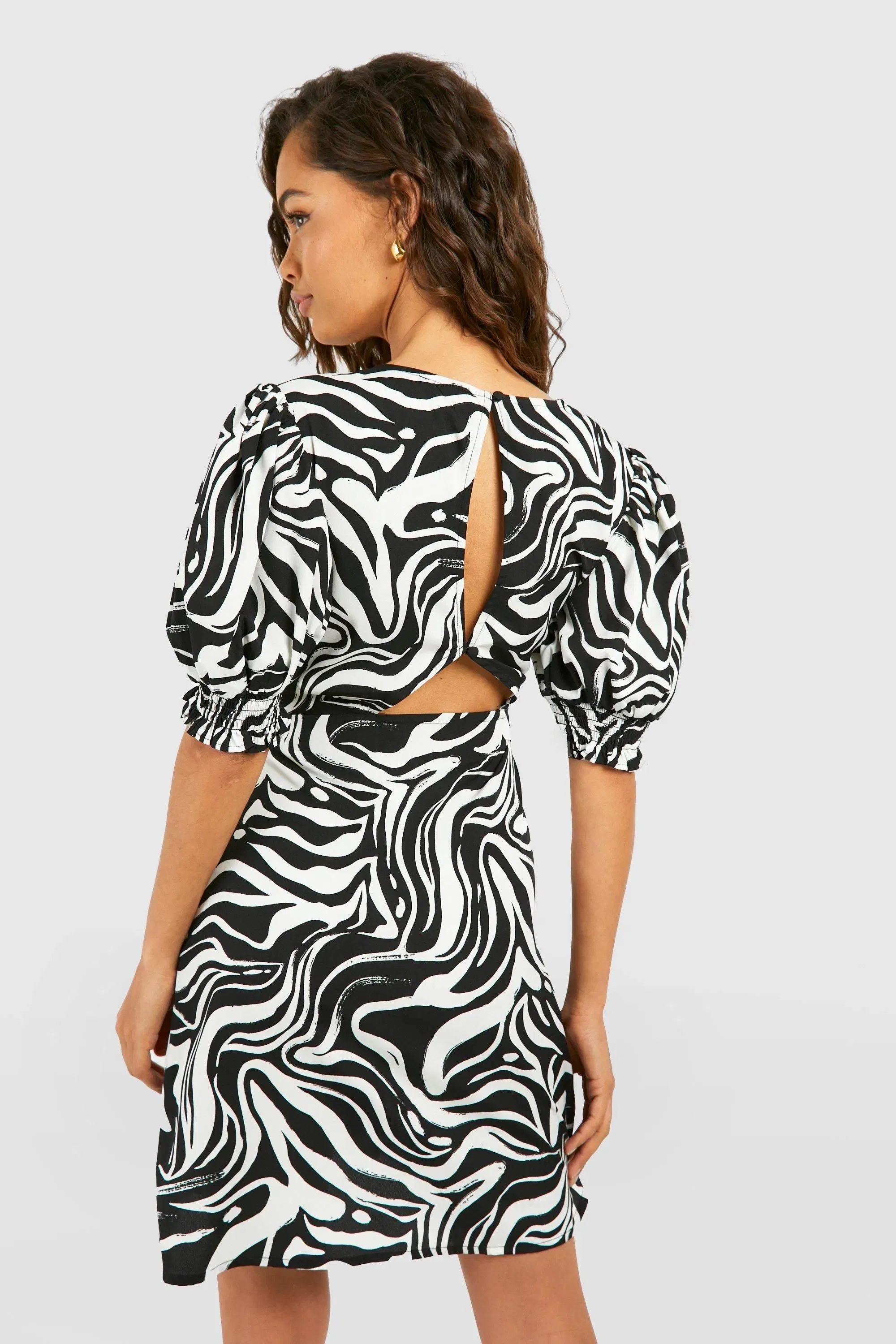 Zebra Puff Sleeve Smock Dress