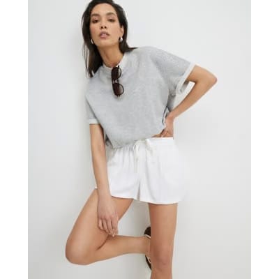 White Tencel Tie Waist Shorts
