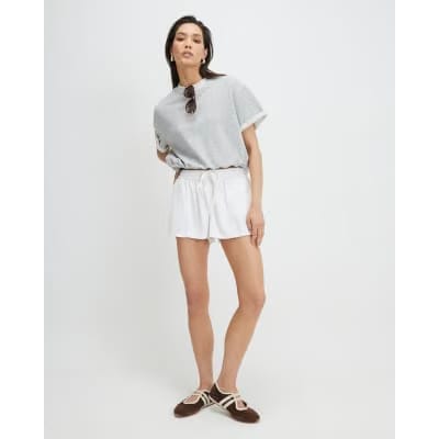 White Tencel Tie Waist Shorts