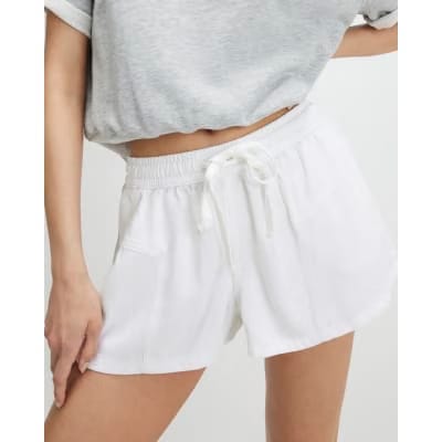 White Tencel Tie Waist Shorts