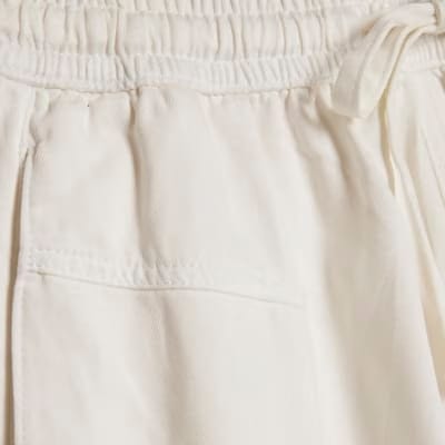 White Tencel Tie Waist Shorts